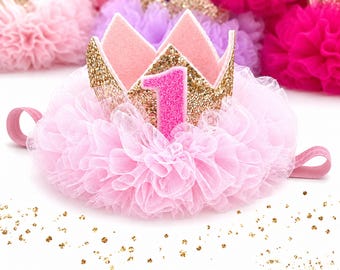 First Birthday Crown, Baby Birthday Crown Headband, Personalized Birthday Crown, Pink Baby Crown, Cake Smash Hat, Baby Girl Birthday