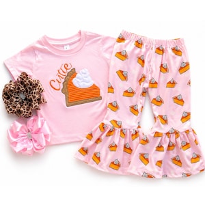 Girls Fall Outfit, Embroidered Pumpkin Shirt, Bell Bottom Outfit, Girls Pumpkin Outfit, Pumpkin Pie Outfit, Thanksgiving Girl