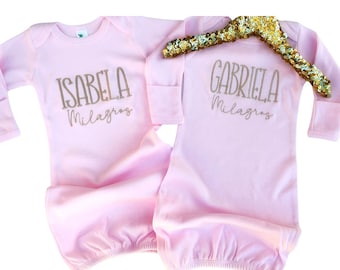 Babygirl coming home outfit, Newborn personalized outfit, Baby shower gift, Coming home outfit for twins