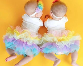 Pastel Rainbow Tutu Bloomer, 1st Birthday Cake Smash Outfit, First Birthday Girl Skirt, Soft Chiffon Material