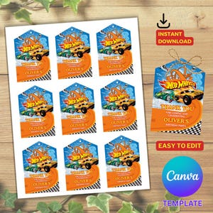 ホットレーシングカーのサンキュータグ：編集可能な誕生日パーティーギフト（Canvaテンプレート、すぐにダウンロード）