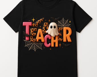 Pacchetto digitale 8-PNG per insegnanti di Halloween: fantasma rosa, fiocco per matite e fiori