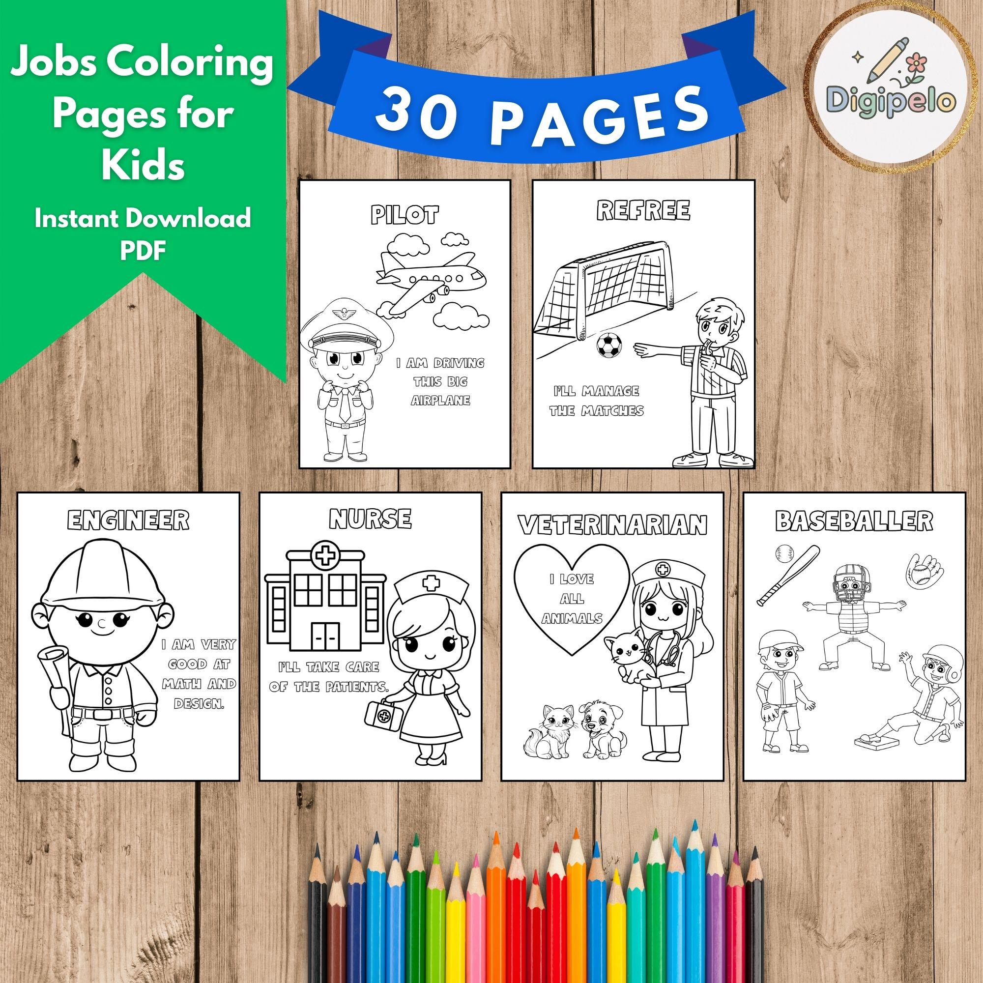 Páginas para colorir sobre empregos para crianças: 30 folhas de