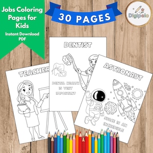 30 Jobs Coloring Pages for Kids, Educational & Fun PDF Activity, Printable Career Occupation Worksheets, Instant Download