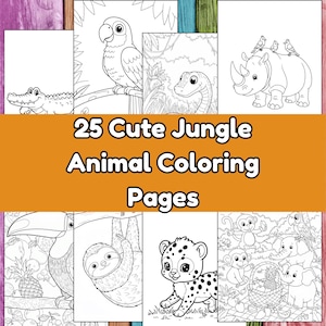 Jungle Animal Coloring Pages for Kids – 25 Cute Safari Animals – Printable Coloring Book – Preschool & Toddler Activity PDF