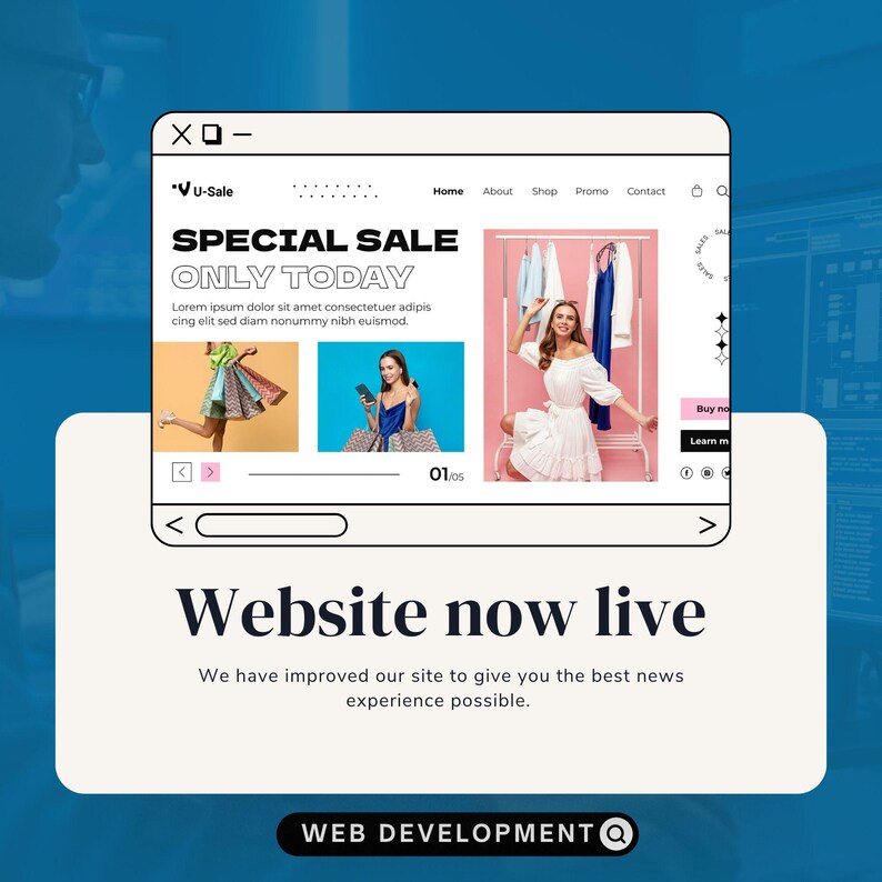 WordPress website development service banner showing custom responsive business website design displayed on laptop and mobile mockups. Professional WordPress development starting at $99, ideal for small businesses, entrepreneurs, and ecommerce brands needing modern, mobile-friendly, SEO optimized websites to improve online presence and attract more customers.