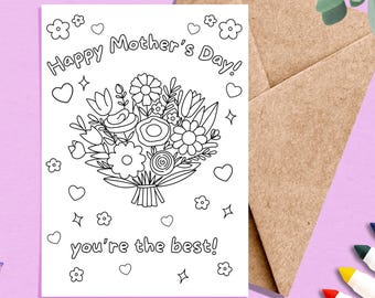 Mother's Day Coloring Card, Printable Mother's Day Card, Mother's Day Gift, Coloring Page, Gift for Mom, Digital Download
