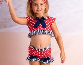 Crop Top High Waisted Bikini in Independence 2020 Collection (Size 2T - 12) girls tween retro vintage bikini tankini summer outfit sunsuit