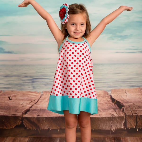 CLEARANCE! Swimsuit Coverup Dress in Red Polkadot and Aqua  (Size 2 - 10) ****Markdown