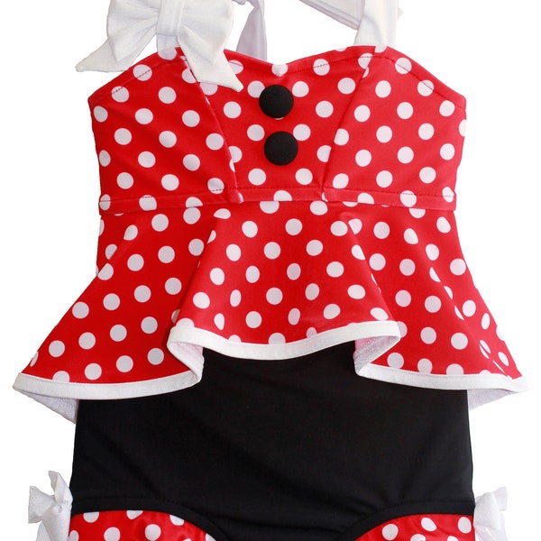 SALE!*** Retro Hi-Lo Tankini & High Waisted Trunks in Minnie (Size 12/18 months - 12)  Girls Swimsuit Peplum Toddler Tween 2 piece Disney