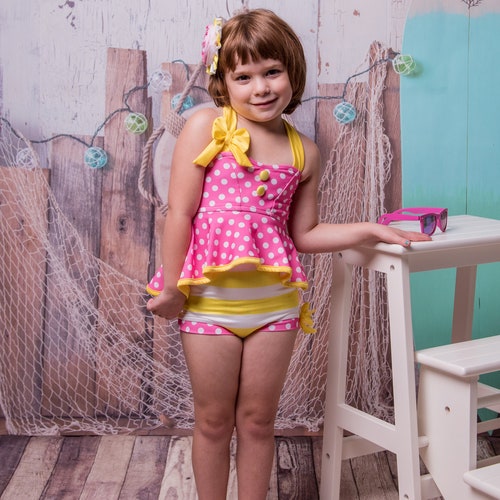 Retro Hi-lo Tankini u0026 High Waisted Trunks in Pink Lemonade - Etsy