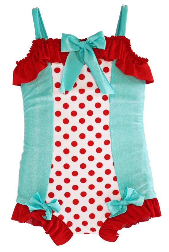 Ruffled Boyshort Swimsuit in Red Polkadot/aqua size 2 12 Etsy