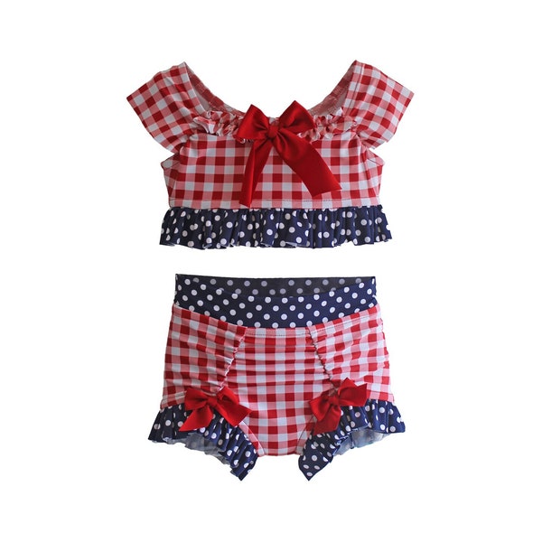 Crop Top Bikini in American Summer (Size 12/18 months - Size 12) Sale! Girls High Waisted *RUNS SMALL Order Size Up