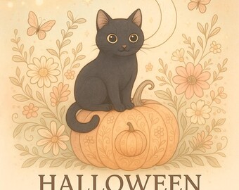 Halloween Coloring Pages Printable | Cute Pastel Halloween Art for Kids and Adults | Kawaii Cat, Ghost & Pumpkin Line Art | Digital Download