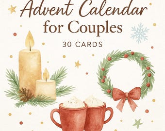 Couples Advent Calendar Printable | 30 Romantic Christmas Cards | Digital Download | Cozy Winter Date Ideas | Holiday Gift for Him & Her
