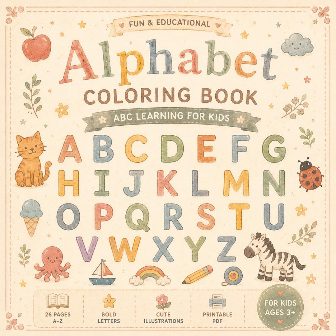 Alphabet Coloring Book for Kids–printable ABC Learning Book,preschool ...