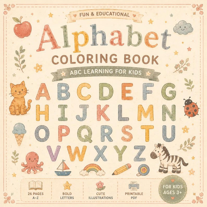 Alphabet Coloring Book for Kids–printable ABC Learning Book,preschool ...