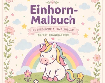 Printable Unicorn Coloring Book – 20 Cute Pages – Instant Digital Download (PDF)