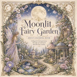 Moonlit Fairy Garden Coloring Book PDF, Adult Fairy Mushroom Cottage Coloring Pages, Printable Download