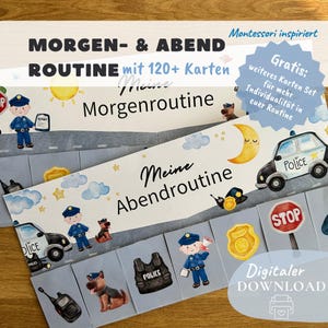 Morgen- und Abendroutine für Kinder Polizei, Kleinkinder Routine Set, Montessori Vorlagen, Tagesplaner, Routineplan Kinder zum Ausdrucken