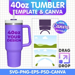 40oz Tumbler Template Svg, Sublimation tumbler Wrap Template, Tumbler With Handle, Blank Tumbler Wrap Template, png, Canva Editable, Canva