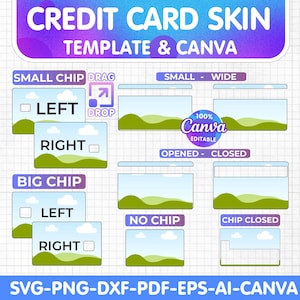 Credit Card Skin Template, Debit Card Cover Template Svg, Canva Editable Debit Card Wrap SVG | Printable Bank Card Sticker Template