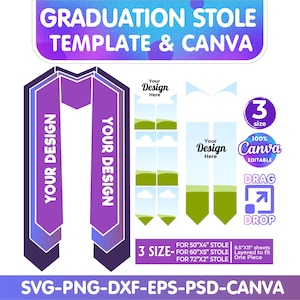 Graduation Stole Template, Editable in Canva, 3 Sizes, Graduation Stole svg, Stole Template, Graduation Template, Stole template Sublimation