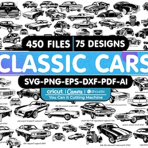 Classic Car SVG Bundle, 75 Vintage Car Designs, Car Svg Bundle, Retro Car Silhouette Svg, Sports Car Svg, Classic Car Vector, Stickers Files