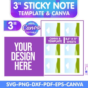 Editable 3” Sticky Note Template for Canva – Sticky Note Template – Custom Notes for Planners, Teachers & Small Businesses, Canva template