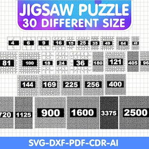 Jigsaw Puzzle Template Bundle | 30 Puzzle Layouts, Puzzle Cut template, Puzzle Piece Svg, Laser Cut Puzzle Svg, Glowforge Puzzle Files