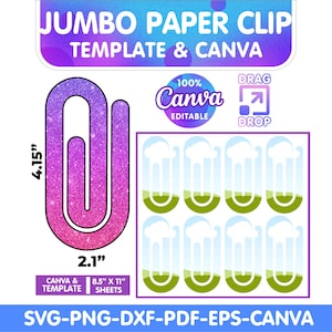 Plantilla de marcapáginas con clip gigante, marcapáginas con clip SVG, clip SVG, clip SVG para snacks, diseño editable de Canva para planificadores, manualidades, SVG