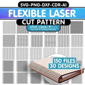 Living Hinge flexibele lasersnijbestanden, flexibele lasersnijbestanden, lasergesneden Living Hinge-patroon voor gebogen hout, Living Hinge-pakket
