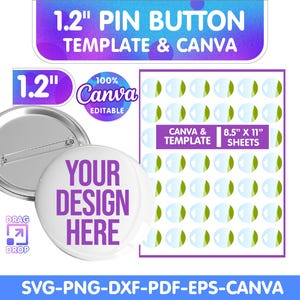 1.2 inch Button Pin Template, Canva Editable Pin Button Template, Sublimation Button Pin Template, Badge Circle Labels, SVG Template