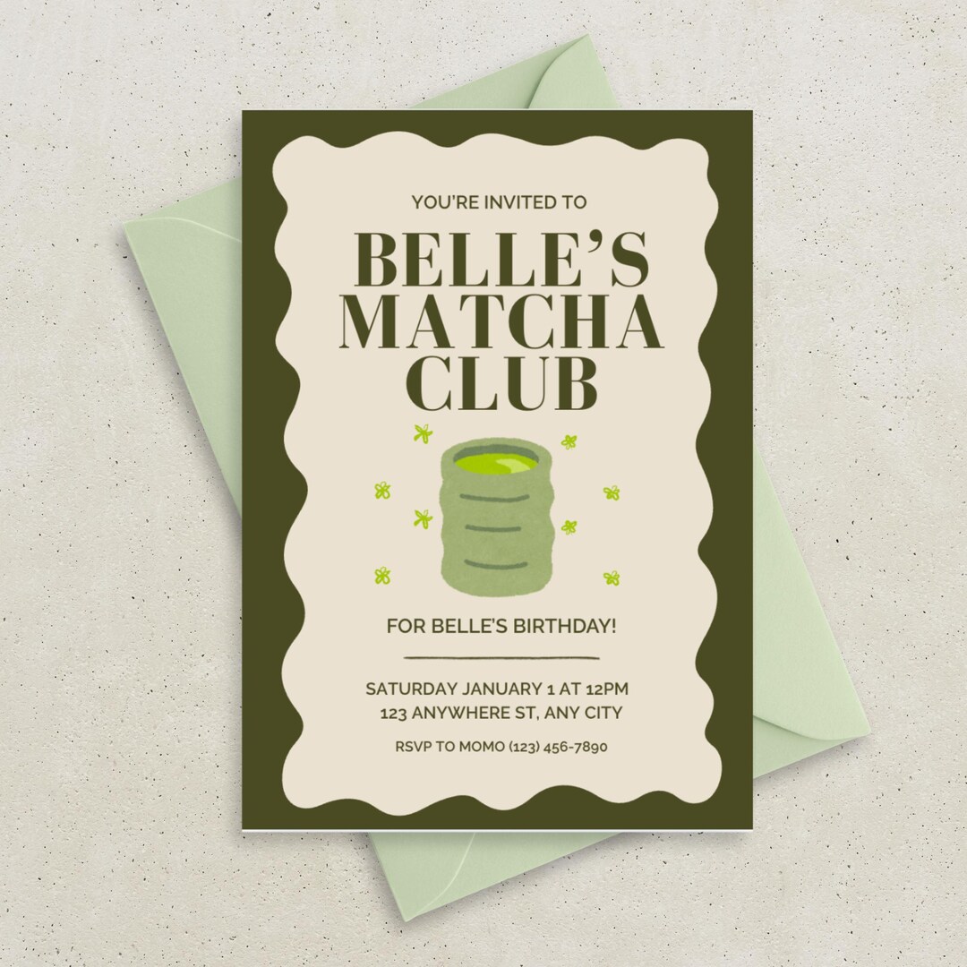 Matcha Club Birthday Party Editable Invitation Template, Matcha Club ...