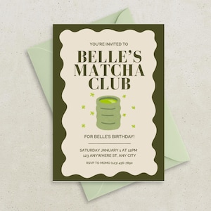 Matcha Club Birthday Party Editable Invitation Template, Matcha Club Invitation, Editable with Canva, Instant Download