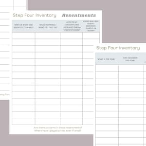 AA Step Four Inventory Printable Worksheets | Resentments, Fears, & Relationships | Fourth Step Guide PDF
