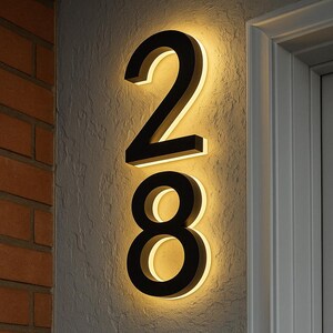 Custom LED Backlit House Numbers – Modern Stainless Steel Address Sign ...