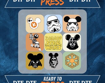 Star Wars Mickey Head DTF-överföring: Stormtrooper, Vader, Chewbacca