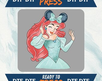 Disney Princess Ariel DTF Transfer, Little Mermaid with Mouse Ears, Disney Princess Shirt Design, Sea Princess DTF Print
