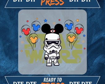 Stormtrooper Mickey Head DTF Transfer: Star Wars Balloon Design - Ready to Press