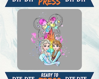 Elsa und Anna DTF Transfer: Gefrorene Schwestern, magisches Schneeschloss (Druckfertig)