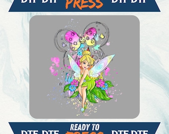 Disney Tinker Bell DTF Transferfolie, Fairy Wings Shirt Design, Disney Schloss und Ballons DTF, Pixie Dust DTF Shirt Print