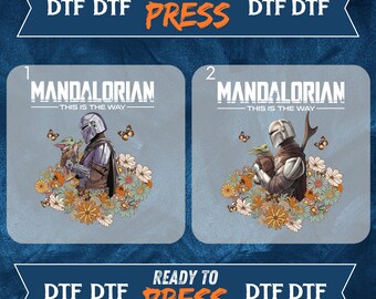 Mandalorian Grogu Floral DTF Print, Star Wars Heat Transfer, Ready to Press