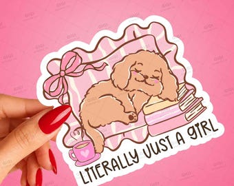 Cozy Reading Dog Sticker, Book Lover Decal, Glossy Vinyl Puppy Sticker