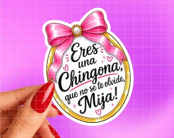 Eres Una Chingona Mija Sticker, Latina Empowerment Decal, Mexican Spanish Sticker, Coquette Bow Mirror Sticker, Glitter texture sticker