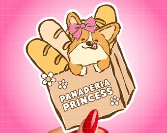 Panadería Princess Corgi Sticker, Cute Mexican Bakery Dog Sticker, Concha Lover Gift, Latina Sticker, Pan Dulce Vinyl Decal
