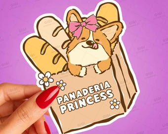 Panadería Princess Corgi Sticker, Concha Lover Vinyl Decal