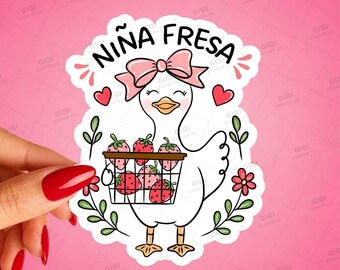 Niña Fresa Goose Sticker, Strawberry Duckling Vinyl Decal, Spanish Latina Gift