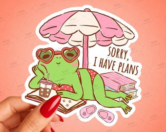 Reading Frog Sticker | Book Lover Vinyl Decal (Waterproof)