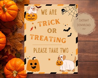 Trick or Treat-snoepbordje | Halloweensnoep | Neem er twee afdrukbare | We zijn aan de beurt | Digitale download trick or treat